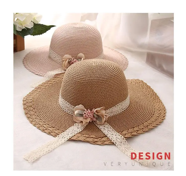 Title 2, Flower Lace Childrens Sunscreen Shade Straw Hat