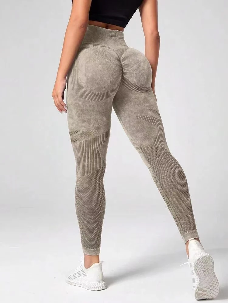 Leggings sem costura com design vazado Cintura alta Levantamento de quadril Corrida Fitness Yoga Calças esportivas Moda feminina — foto 6