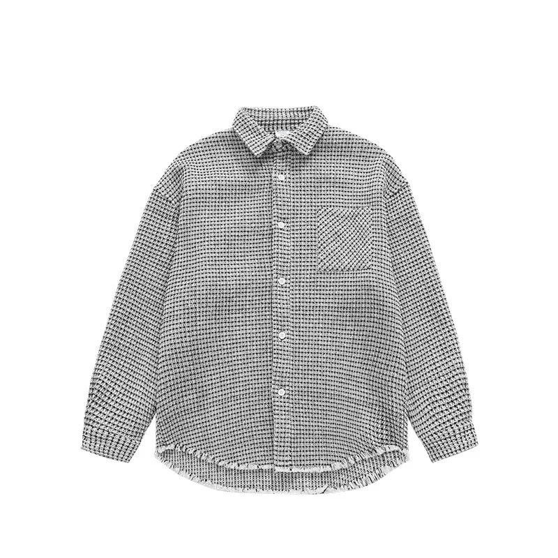 Plaid Shirt Coat Autumn and Winter High Street Loose Raw Hem Offers Casual Comfort and Stylish Warmth for a Trendy Look — photo 1