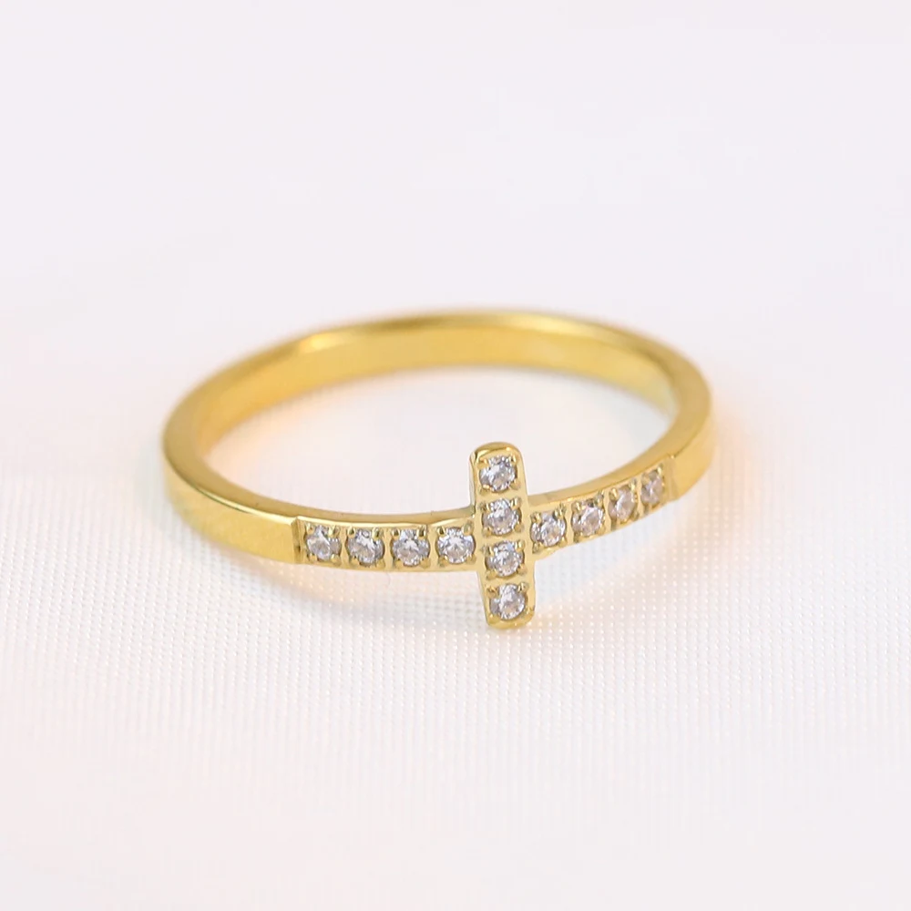 Anel de cruz de aço titânio 304 com diamantes, estilo simples, feminino, selvagem e vintage, perfeito para um look único. — foto 9