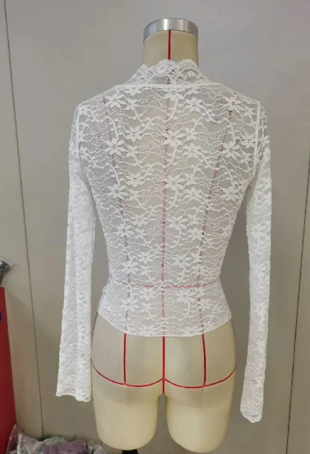 Title 13, Flowers Lace Long Sleeve Top Y2K Fashion Slim B...
