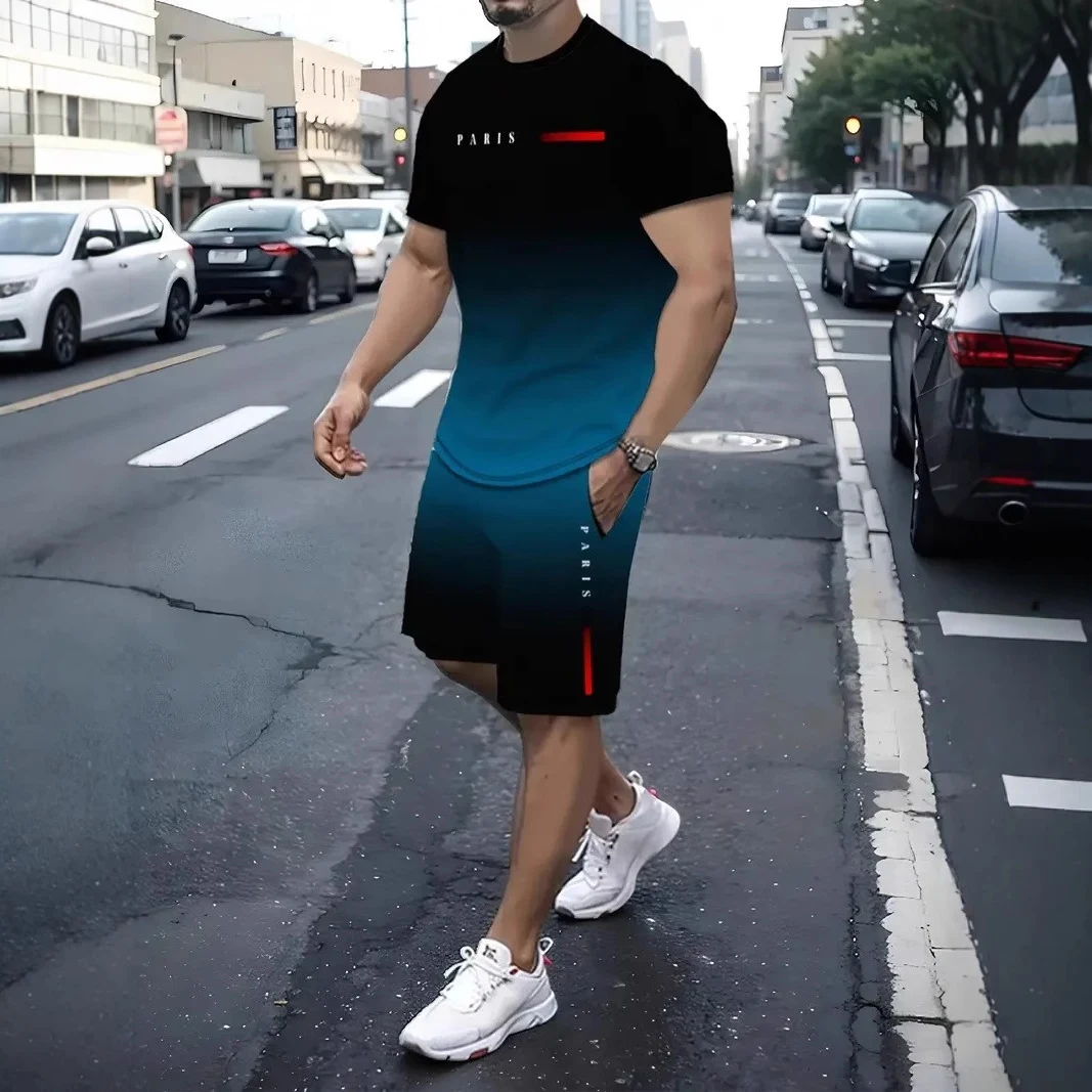 Title 4, Printed Short-sleeved T-shirt & Shorts Suit for...
