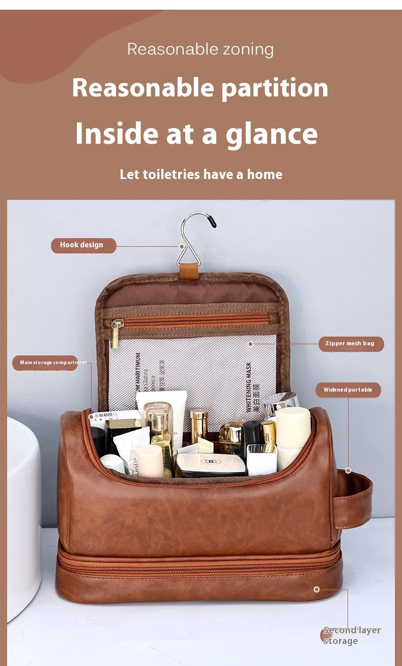 Title 8, Leather Cosmetics Storage Bag Travel Toiletry B...