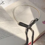 Colar gargantilha de bailarina com laço de pérola doce, fita preta, laço, temperamento, colar de renda com amarração. — foto 9