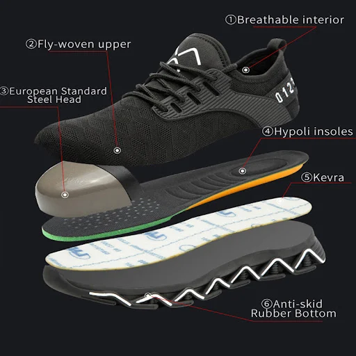 Title 22, Flying woven mid-top labor protection shoes. Co...