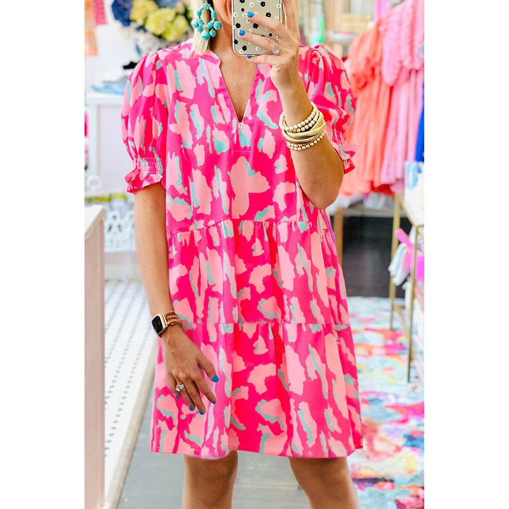 Europese en Amerikaanse jurk met V-hals en print Street Fashion rok — foto 3