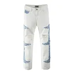 Casual jeans met contrastrijke ripped panelen, rechte pijpen. Comfortabel en stijlvol voor een relaxte look. Perfect voor dagelijks gebruik. — foto 5
