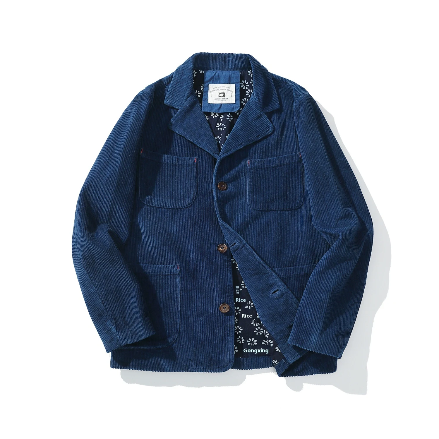 Casaco Azul Tecido Tingido Corduroy Vintage, conforto e elegância atemporal. Perfeito para o inverno, um clássico. — foto 3