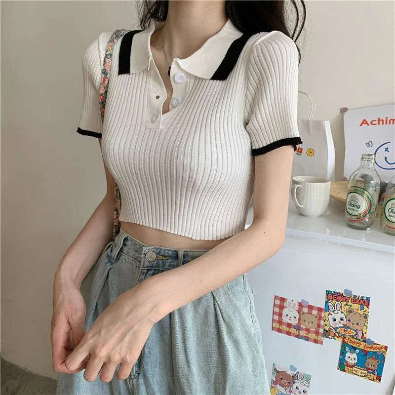 Top corto de punto de seda helada de cintura alta, ideal para mujer. Fresco, cómodo y elegante, perfecto para el verano. — foto 4