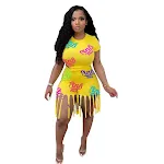 Conjunto de duas peças com estampas e detalhes de borlas, ideal para lazer, esportes e moda, oferecendo conforto e estilo. — foto 4