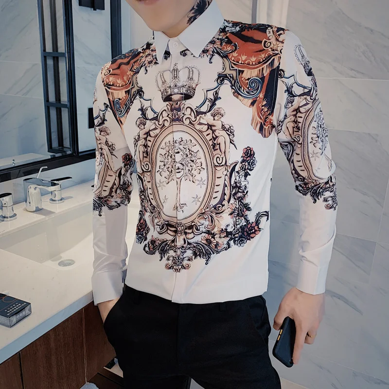 Camisa manga longa estampada Social Spirit AliExpress para meninos Tendência Slim Fit Elegância e estilo para o seu dia a dia — foto 3