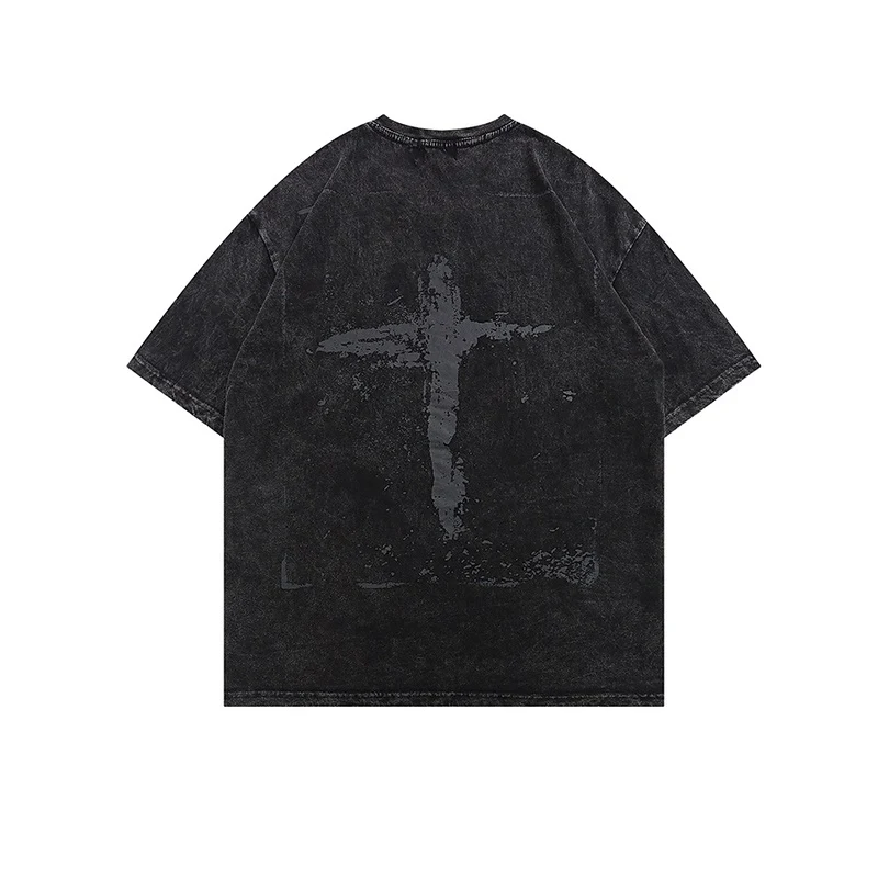 Hip Hop Vintage T-shirt Heren, Verweerd en Gewassen, Korte Mouwen, Casual Streetwear Look, Comfortabel en Stijlvol — foto 3
