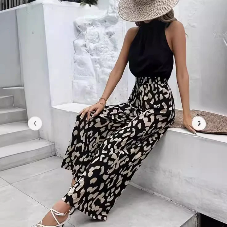 Pantalon droit ample élastique décontracté pour femme, imprimé, confortable et idéal pour un look quotidien stylé et décontracté. — photo 4