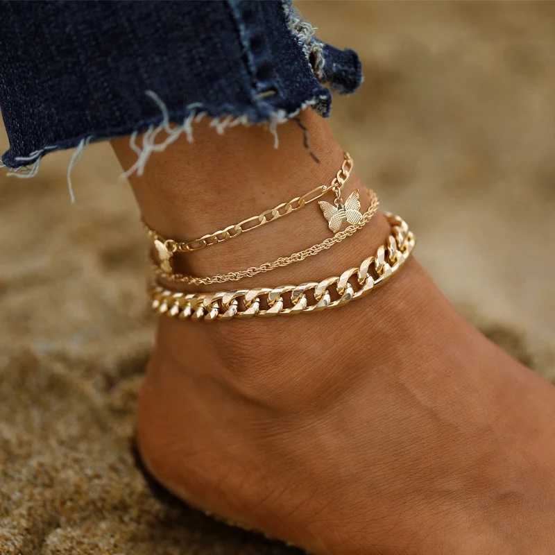 Tornozeleira feminina com design de borboleta, estilo duplo e simples. Adicione um toque de personalidade e charme ao seu visual com este acessório fashion. — foto 8