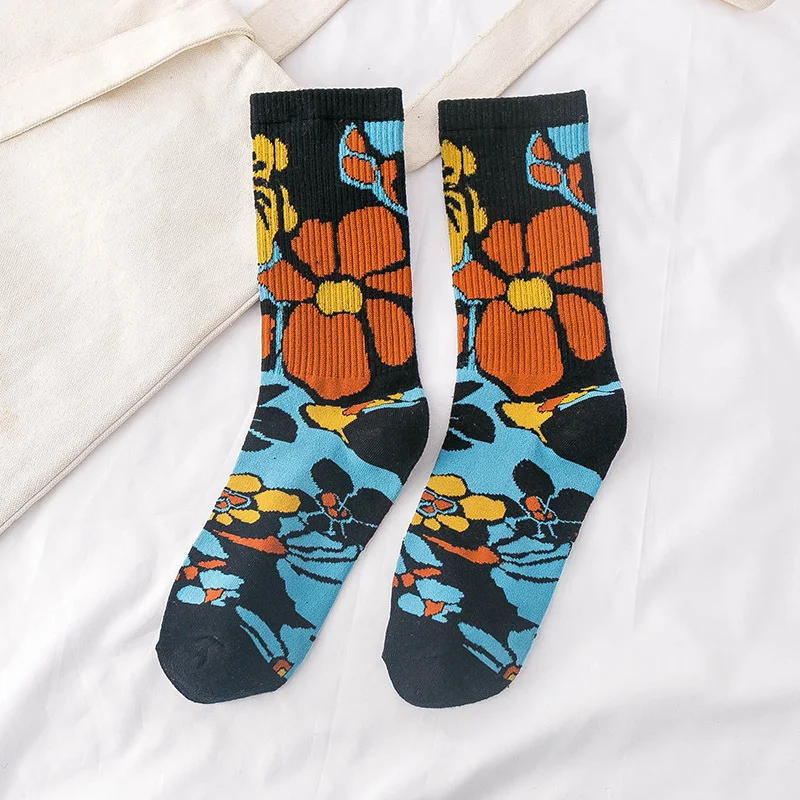 Casual Ladies Tide Socks Cartoon Plant Flowers Pure Cotton Tube Women's Socks — photo 2