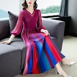 Fashionable V-neck Lantern Sleeve Pleated Skirt Dress for Women. Effortlessly stylish and comfortable, perfect for a mod — photo 8