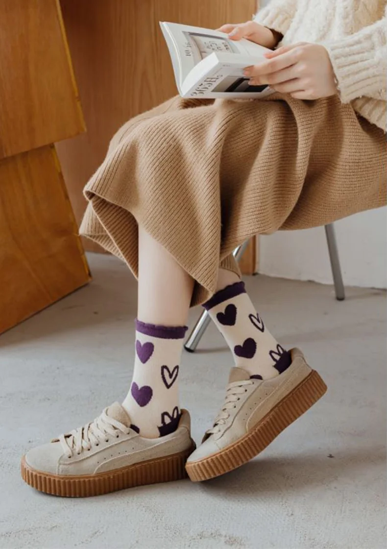 Title 3, Purple Wool Socks for Women, Cute College Style...