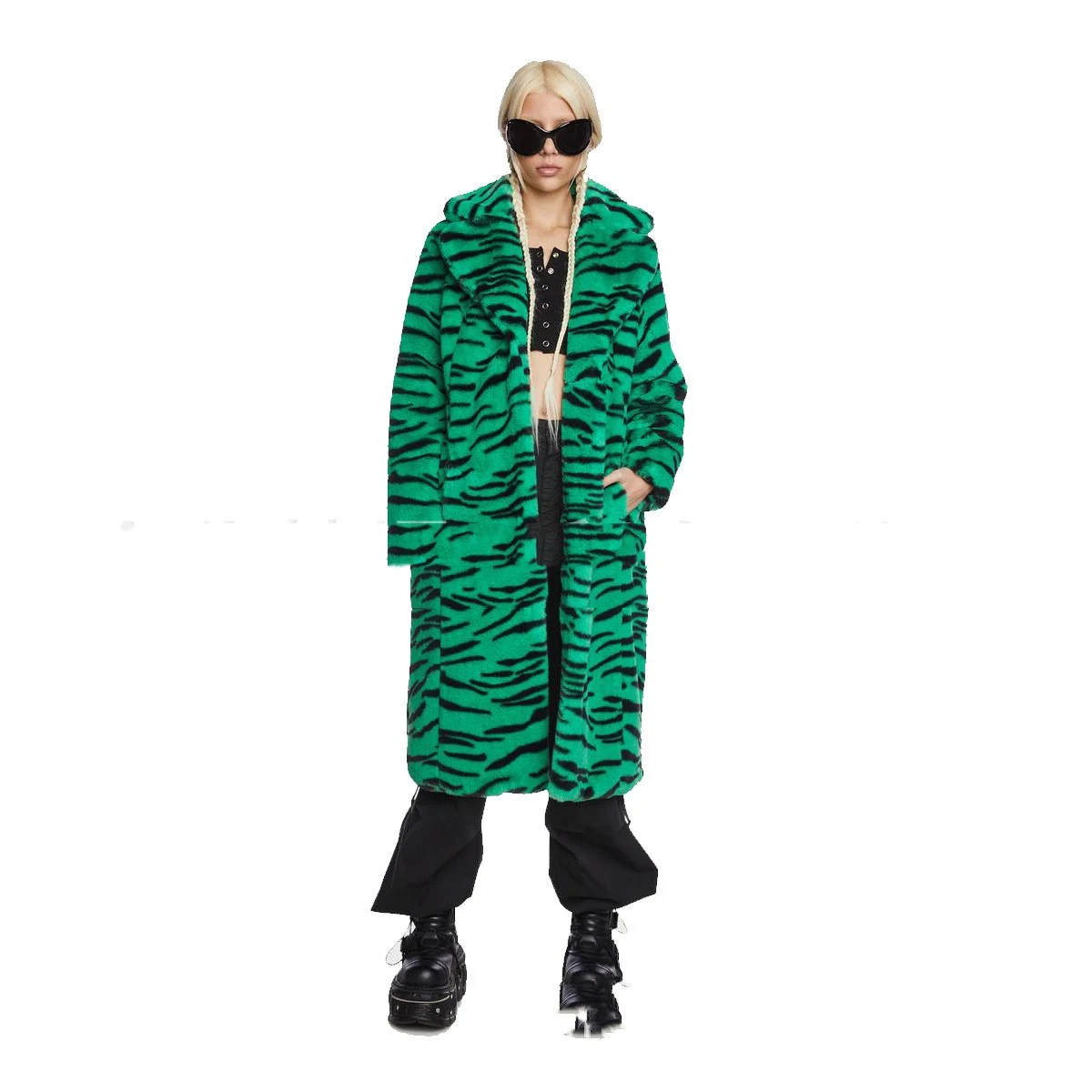 Abrigo de piel sintética con estampado de tigre y leopardo, cálido y elegante, perfecto para un look atrevido en invierno. — foto 4