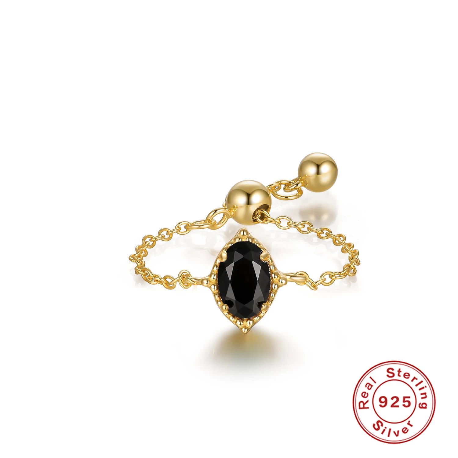 Anel de corrente ajustável de prata esterlina cravejado de diamantes. Ajuste perfeito, brilho deslumbrante e elegância. — foto 5