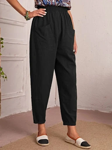 Title 16, Womens Cotton Linen Elastic-waist Casual Pants...