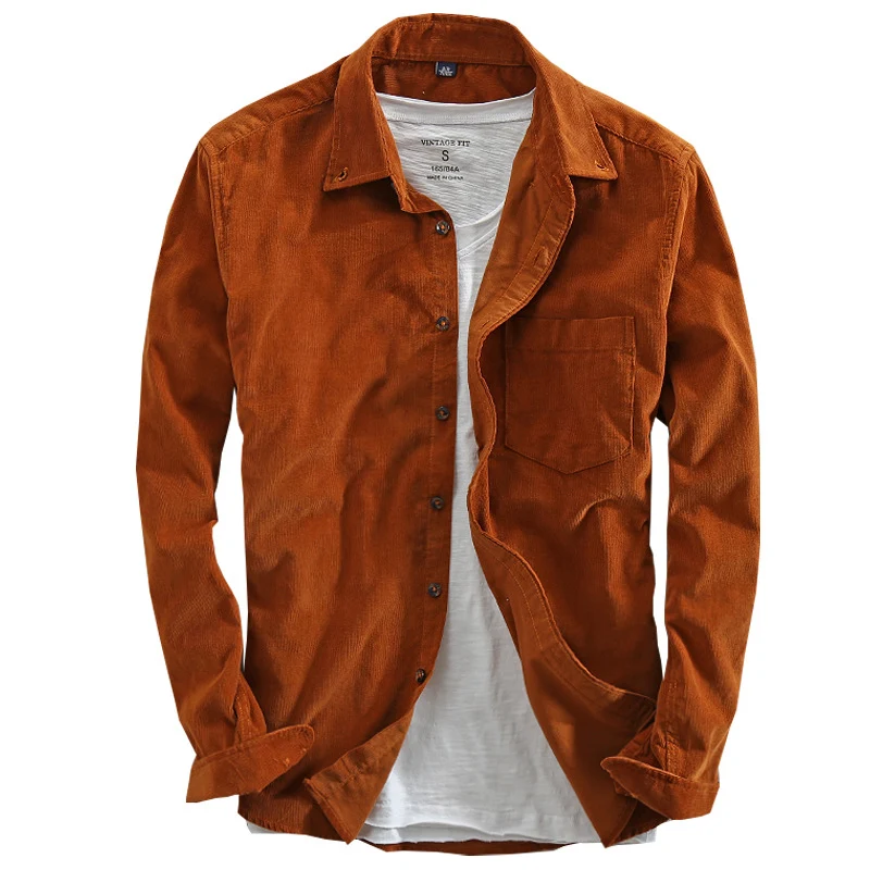 Camisa masculina de veludo cotelê japonesa casual algodão ashed retrô, ideal para um visual estiloso e confortável com toque vintage. — foto 1