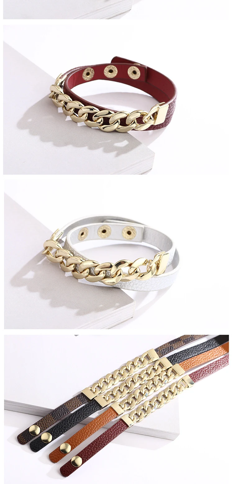Title 1, Simple Style PU Leather Chain Adjustable Studen...