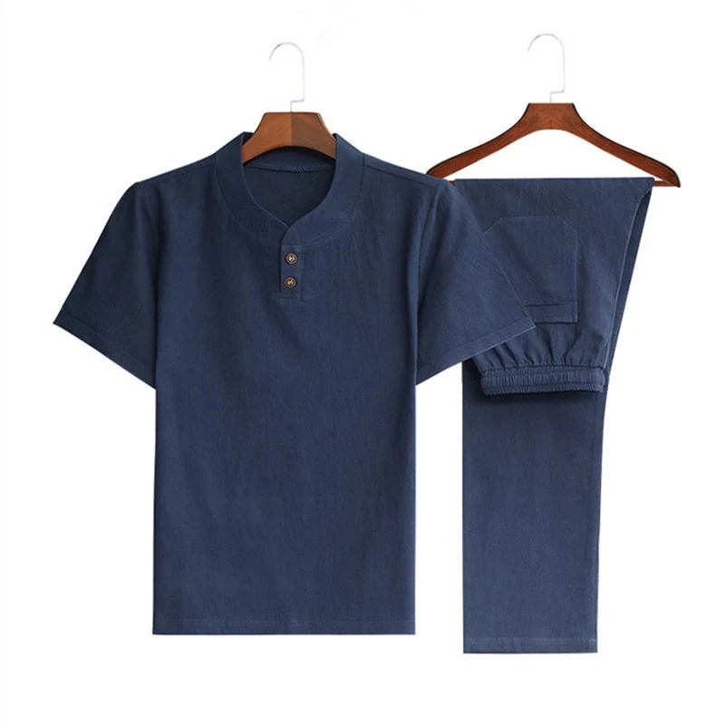 Plus Size Men's Chinese Style Cotton and Linen Trendy V-neck shirt, comfortable and breathable, perfect for a stylish an — photo 1