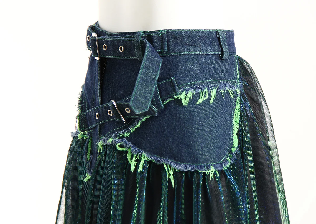 Title 5, Saia Midi de Malha Colorida com Costura Jeans, ...