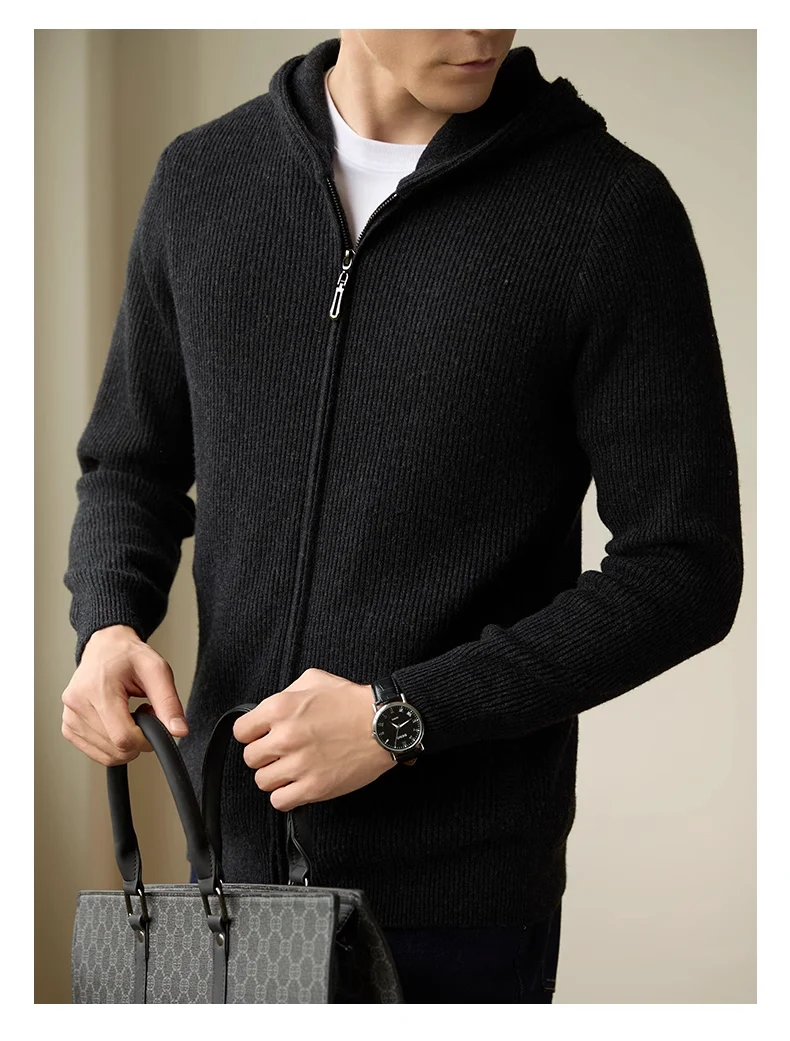 Men's 100 Pure Wool Hooded Cardigan, new Autumn and Winter sweaters, warm and stylish knitwear, perfect for cold weather — photo 5