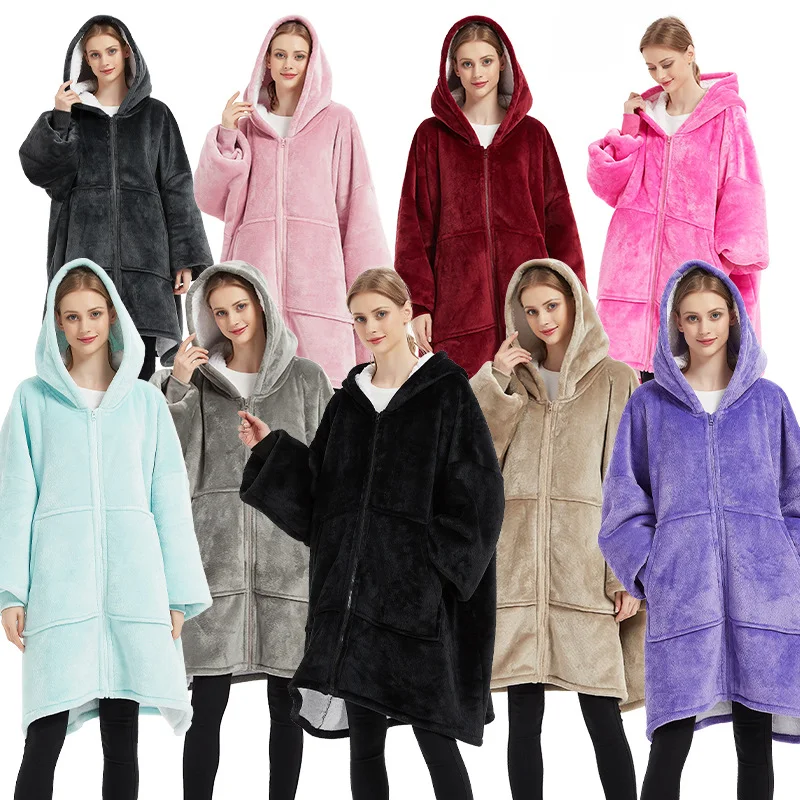 Title 7, Plus Size Robe Winter Wearable Blanket Sweatshi...