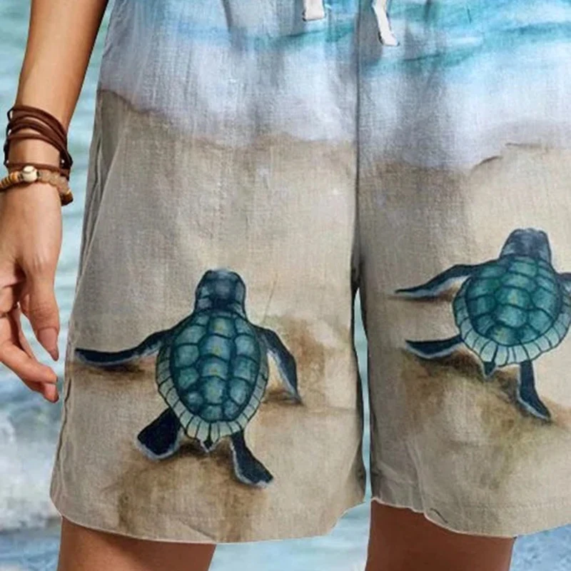 Dames Zomer Print Shorts met Zeeschildpad, Casual Strandmode, Vijf-Punt Broek, Licht en Comfortabel voor de Zomer — foto 5