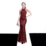 Elegant long halter evening dress with diamond sequins, fishtail design, perfect for a banquet and radiating a queenly a — photo 1