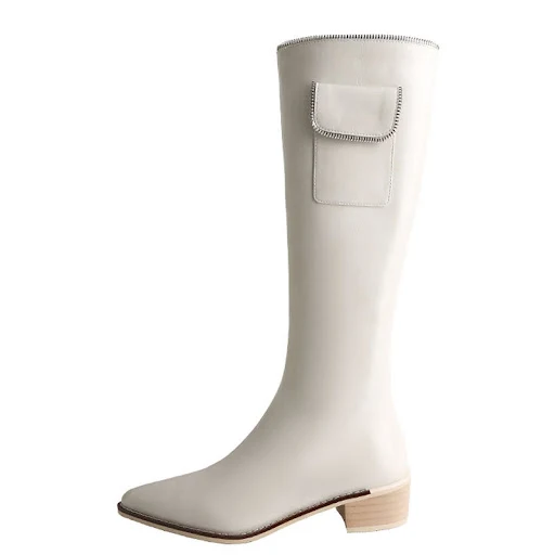 Title 5, Pointed retro mid-heel mid-tube boots, featurin...
