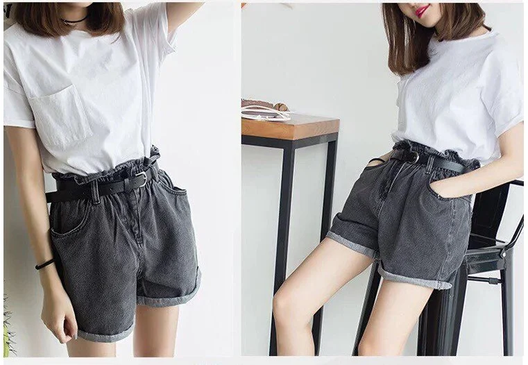 Shorts de mezclilla Calyx para mujer cintura alta elástica verano holgados delgados estilo estudiante con piernas anchas y tiro alto — foto 5