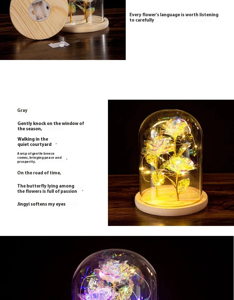Title 4, Three Colored Gold Rose Glass Cover LED Christm...