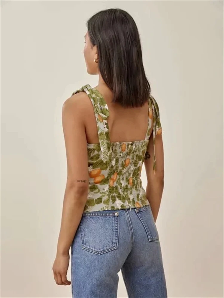 Title 3, Franse Vintage Sweet Print Camisole Slim Fit Cr...
