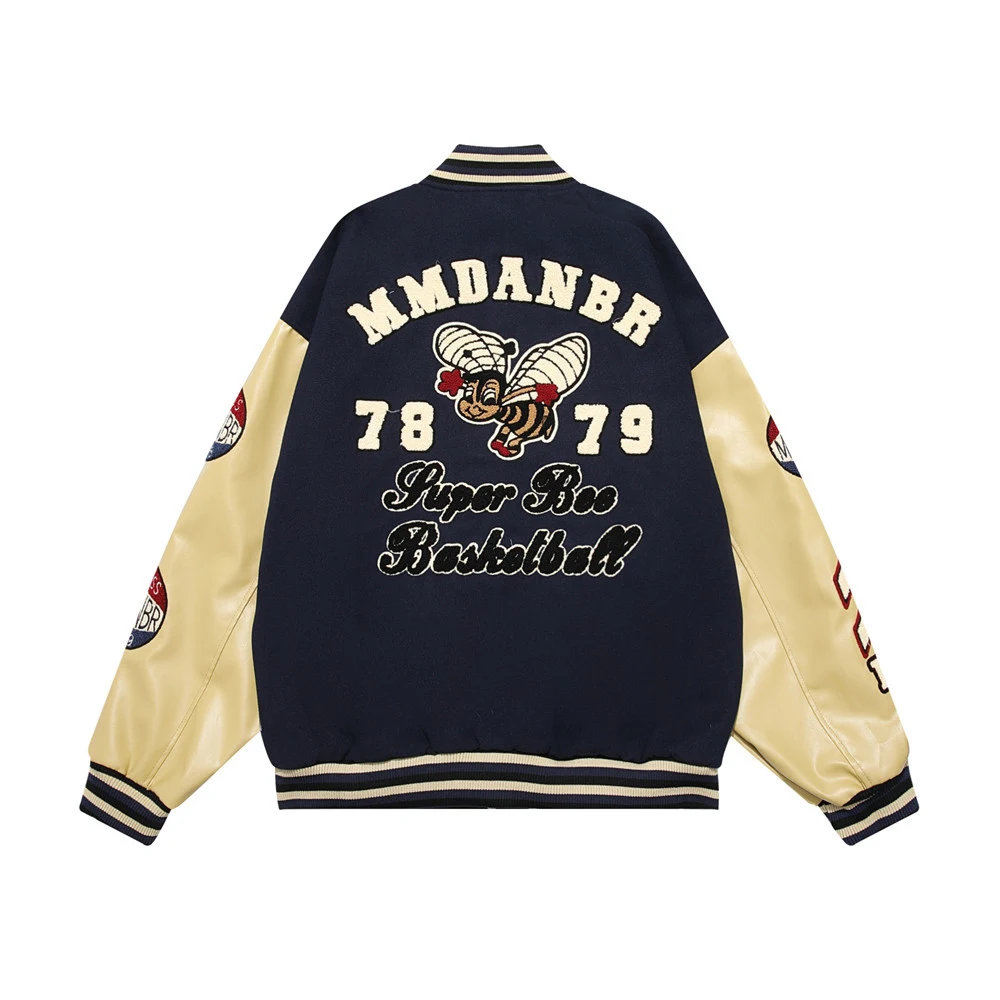 Machine Embroidery Letter Bee Loose Jacket Coat, a comfortable and stylish outerwear piece, perfect for adding a touch o — photo 1