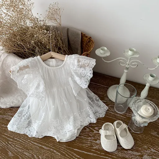 Title 7, Vestido de bebê de algodão para meninas com ren...