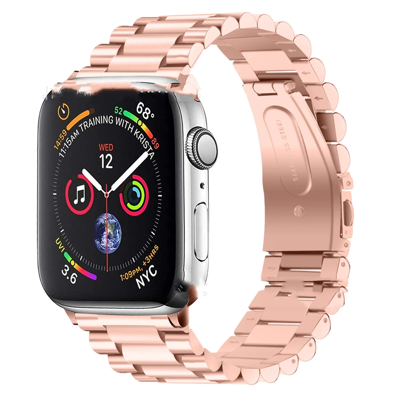 Pulseira para smartwatch de aço inoxidável, cilíndrica, com três elos metálicos. Conforto, elegância e resistência para seu relógio. — foto 5