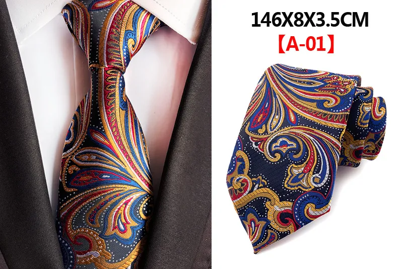 Avrupa ve Amerikan Paisley desenli polyester jakar erkek kravat. Tarzınızı yükseltin, bu şık kravat ile her ortama zarif bir dokunuş katın. — Fotoğraf 14