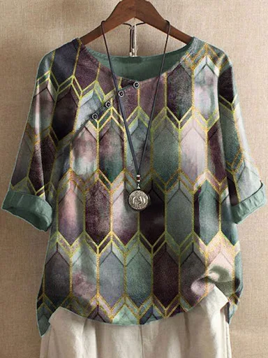 Title 2, Round neck short sleeve printed loose bottoming...