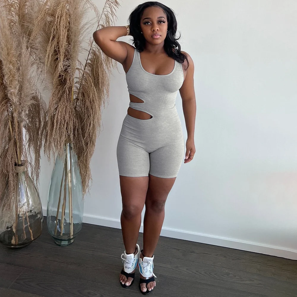 Title 6, Summer Streetwear Bodycon Brown Sleeveless Romper