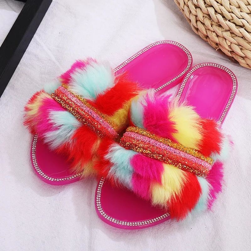 Title 5, Womens Color Wool Chain Flat Diamond Slippers,...