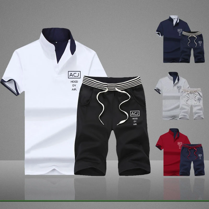 Men's Summer Casual Sports Short Sleeve Suit, Stand Collar T-shirt Two-piece Set for comfort and style in warm weather a — photo 7
