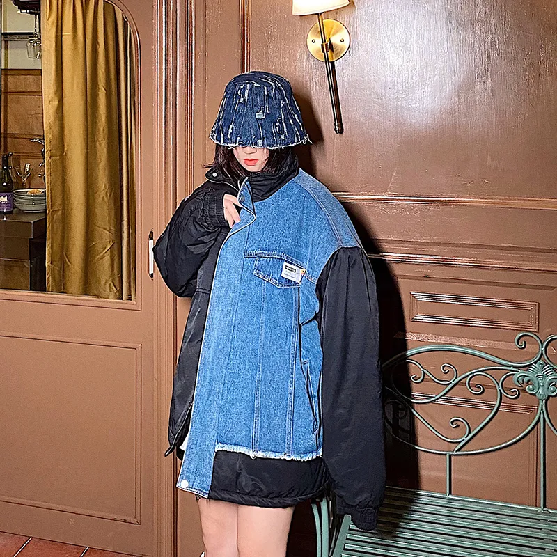 Autumn and winter denim stitching jacket boys loose quilted. Warm, comfortable and stylish jacket for boys, perfect for — photo 3