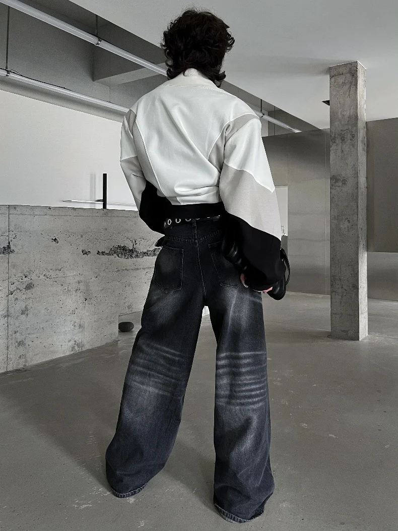 Calças jeans masculinas folgadas de perna larga, lavadas, primavera e outono, confortáveis e estilosas. Perfeitas para um visual casual e moderno. — foto 3