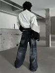 Calças jeans masculinas folgadas de perna larga, lavadas, primavera e outono, confortáveis e estilosas. Perfeitas para um visual casual e moderno. — foto 3