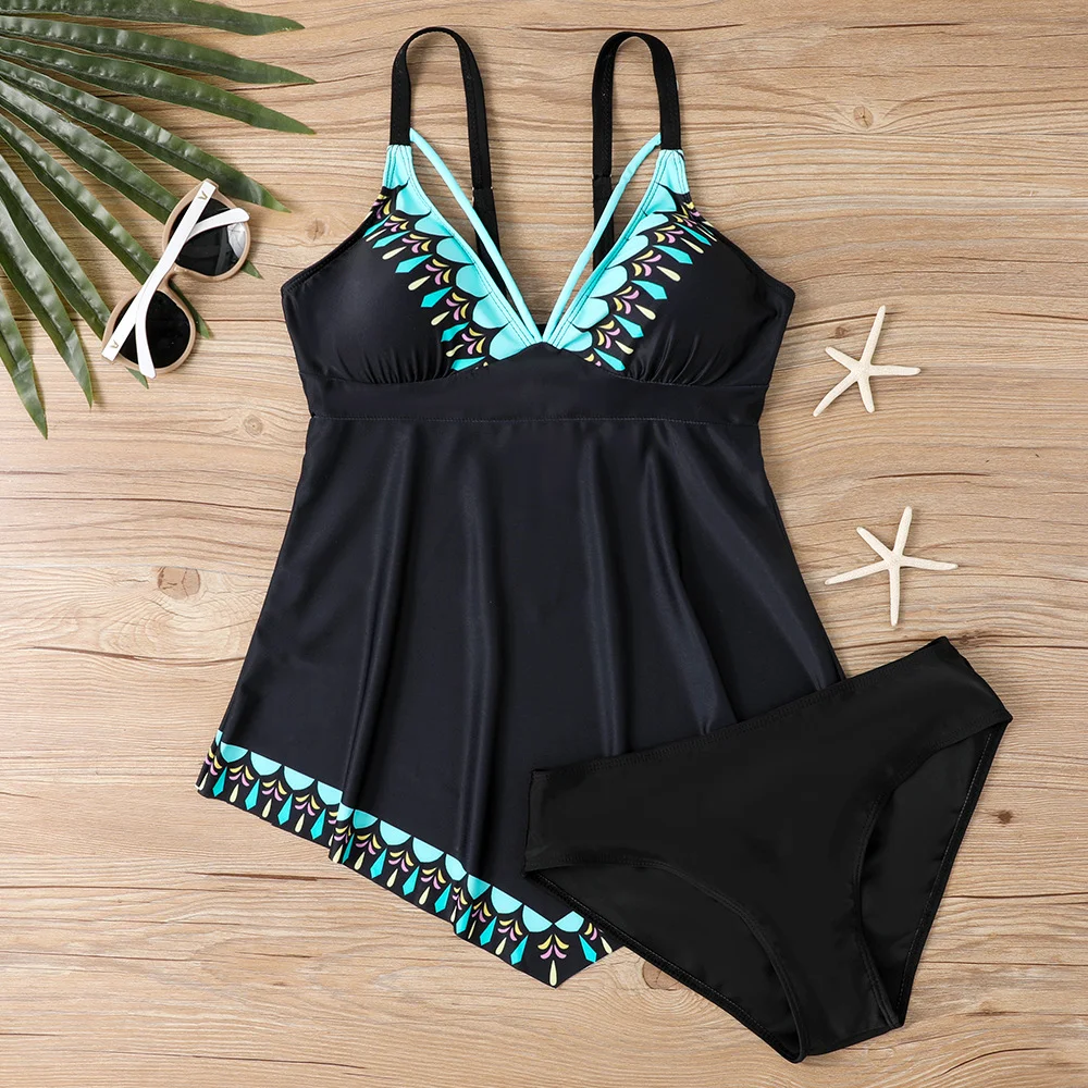 Title 5, Womens leopard print split skirt bikini swimsu...