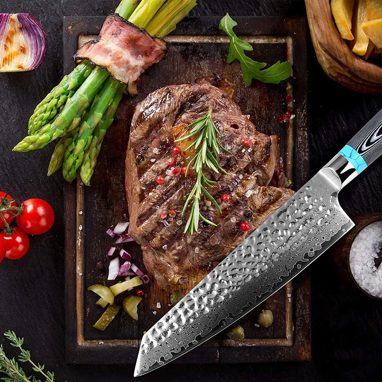 Title 1, 8 inch forged Damascus chef knife, expertly bal...