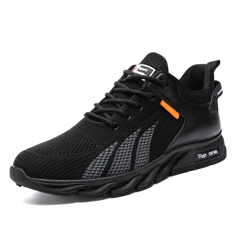 Męskie buty z siatki, modne sneakersy Flyknit, kolorowe bloki, sznurowane, lekkie, oddychające, sportowe i codzienne. — zdjęcie 2